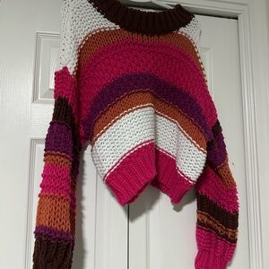 Altar'd State Pink and Brown Striped Sweater